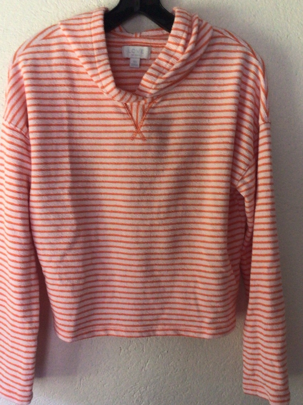 Love Coral Pink and White Striped Hooded Pullover